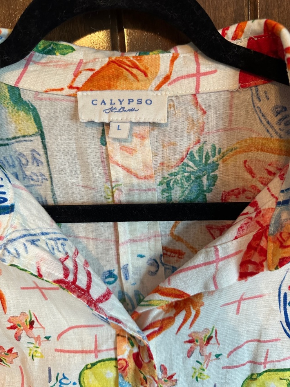 Calypso St. Barth White Linen Button-Up Seafood & Citrus Print Shirt - Picture 2 of 6